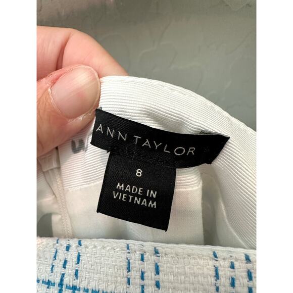 ANN TAYLOR | White Blue Plaid Button Sheath Dress NWT | Size 8 - Picture 6 of 8